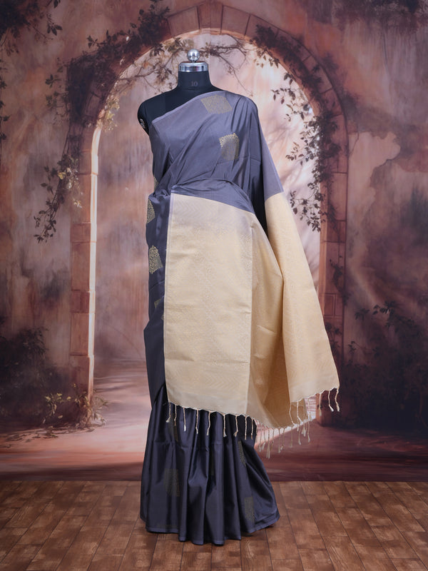 Charcoal Grey with Light Sandal Semi Silk Saree
