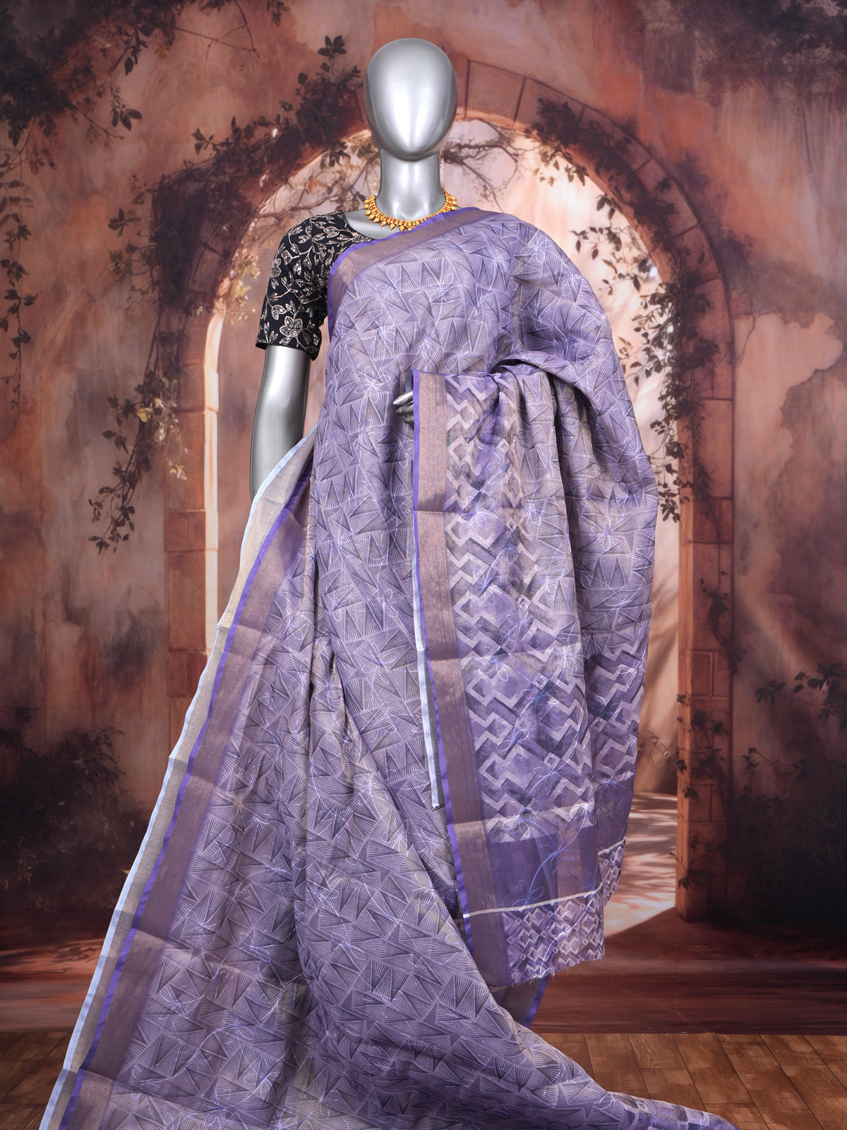 Lavender with Purple - Linen Cotton Saree