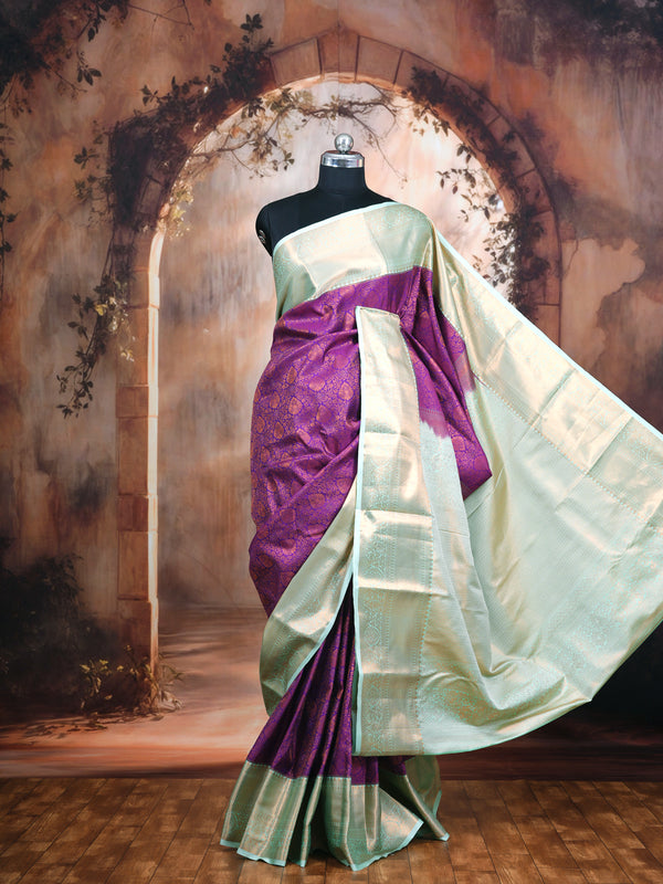 Purple with Sea Green Kanchipuram Fancy Silk Saree