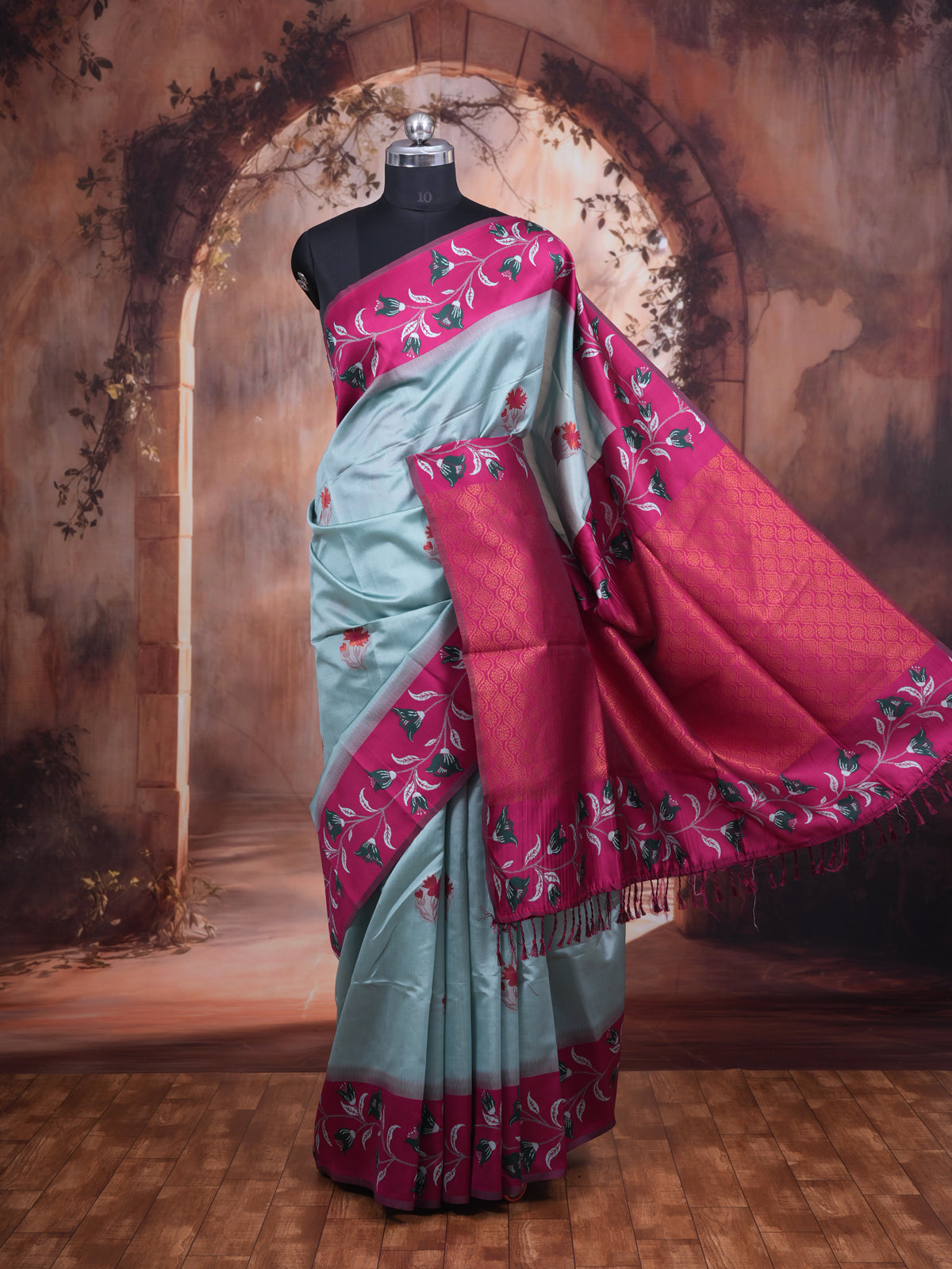 Mint Green Semi Silk Saree