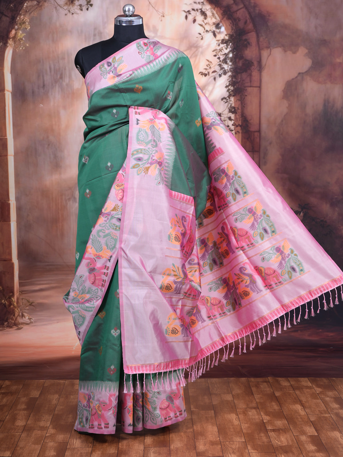 Bottle Green Semi Silk Saree