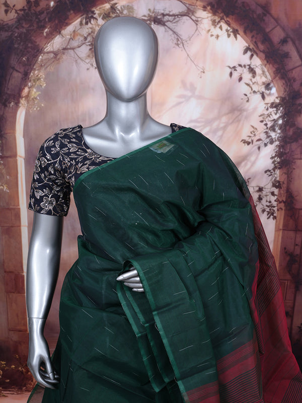 Dark Green and Brick Red Silk Cotton Saree