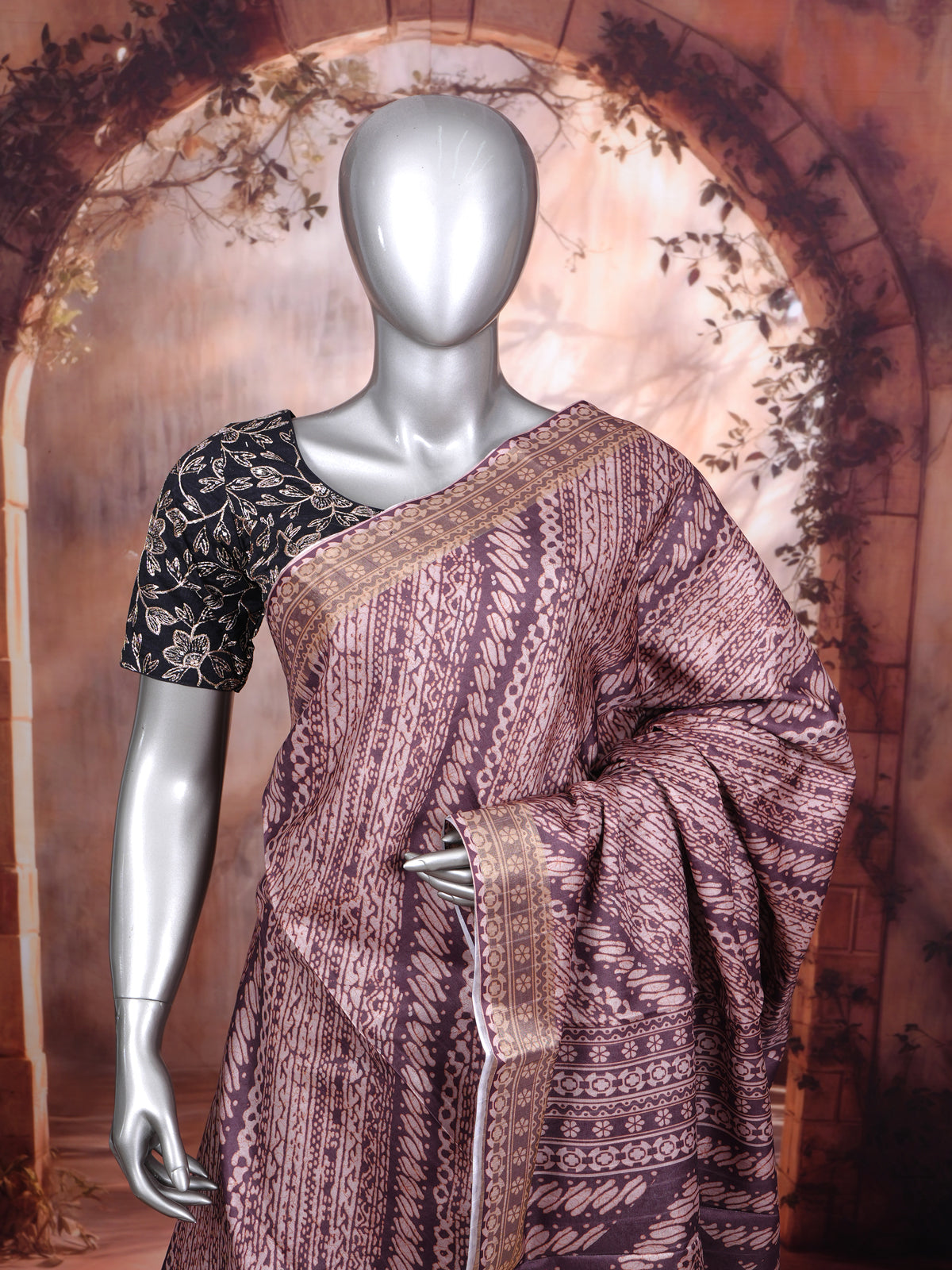 Mauve and Antique Gold Dola Silk Saree