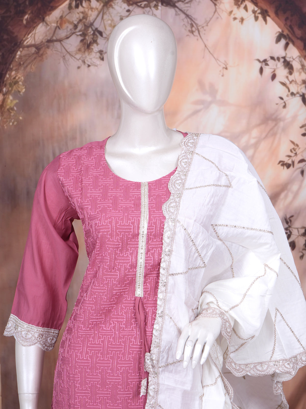 Magenta with White Ready Made Salwar Suit