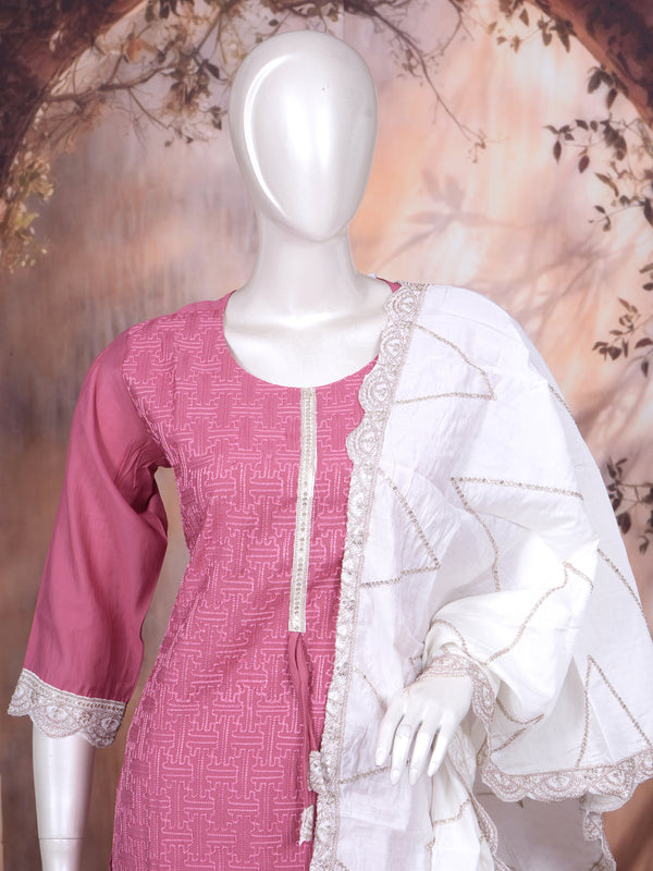 Magenta with White Ready Made Salwar Suit