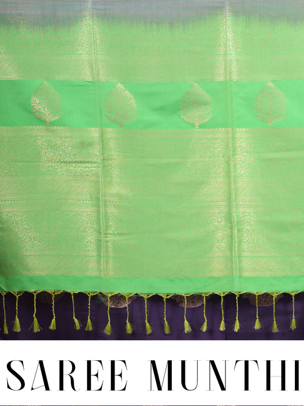 Dark Purple with Green Semi Silk Saree