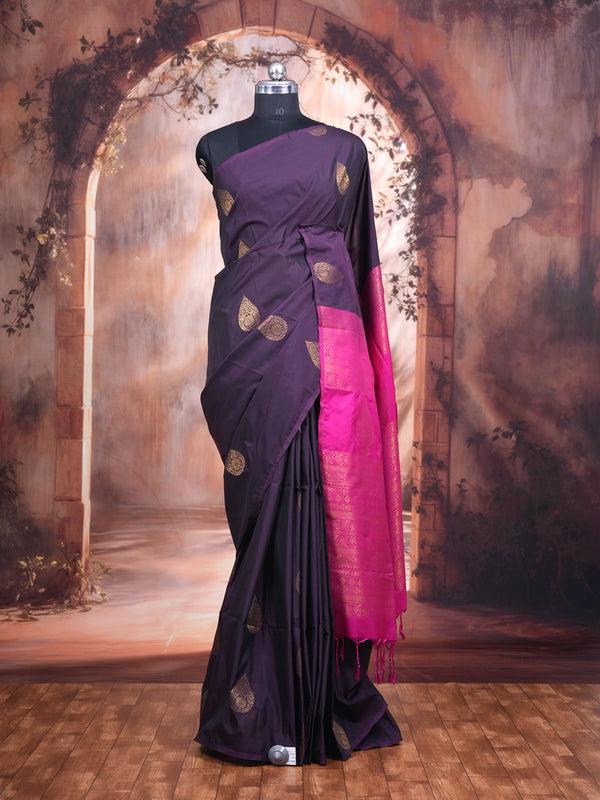 Purple with Rani Pink Semi Silk Saree