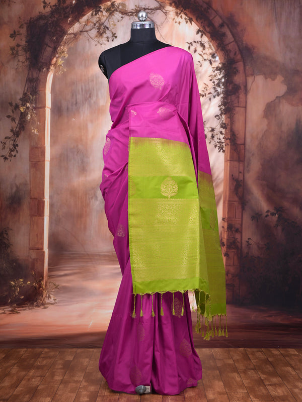Rani Pink with Parrot Green Semi Silk Saree