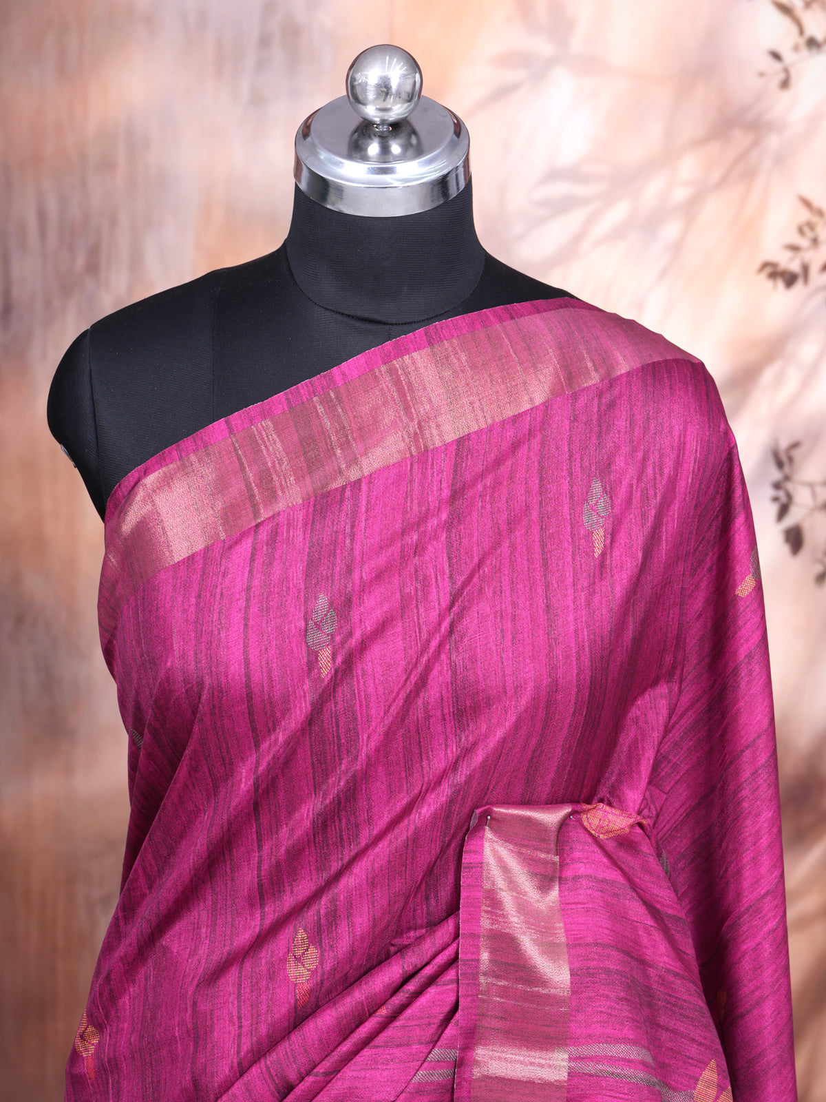 Magenta with Deep Magenta - Semi Tussar Saree