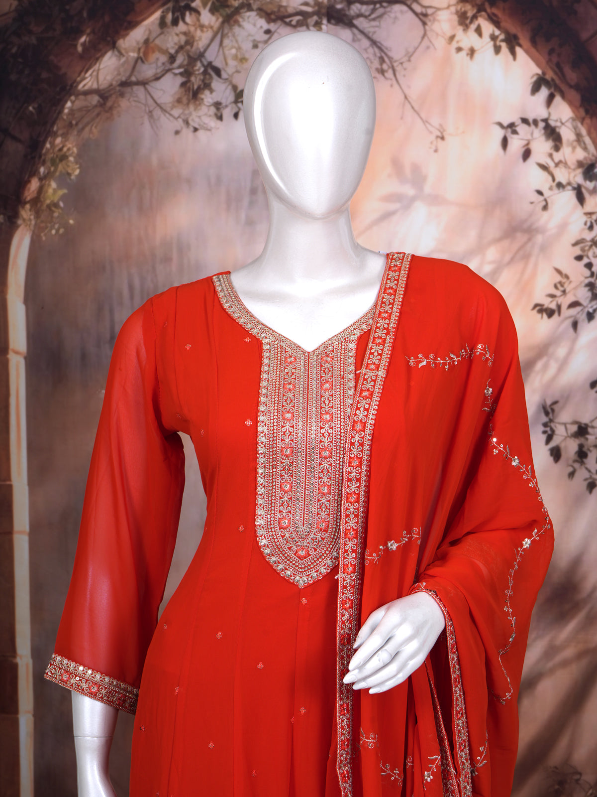 Red with Gold Dupatta Ready Made Salwar Suit