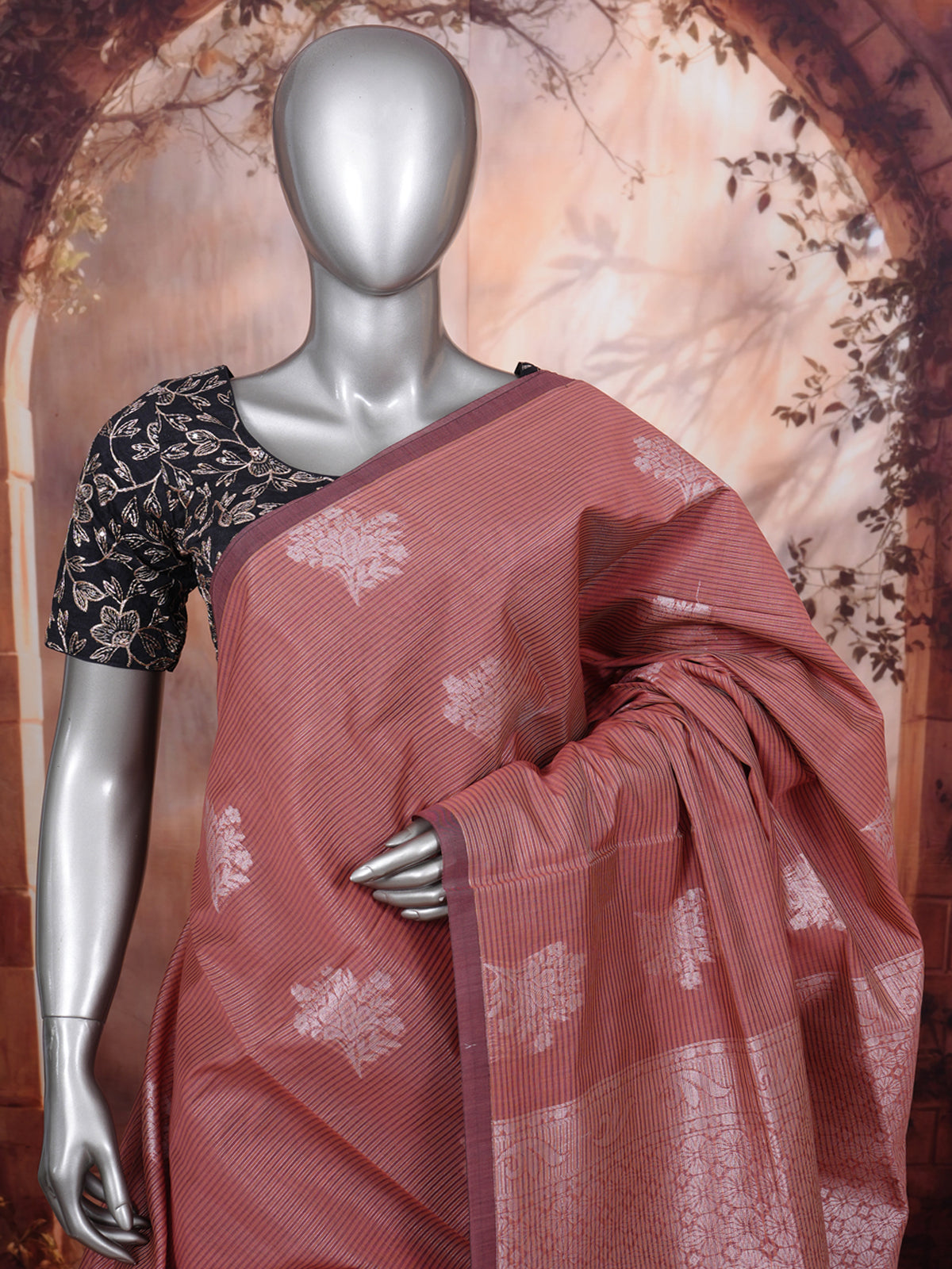 Pastel Onion Pink with Deep Wine Silk Cotton Saree