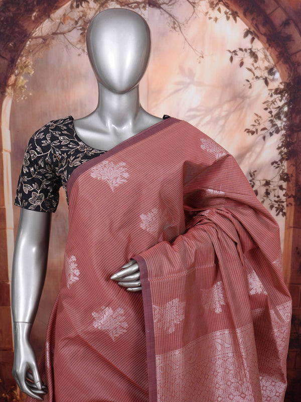 Pastel Onion Pink with Deep Wine Silk Cotton Saree