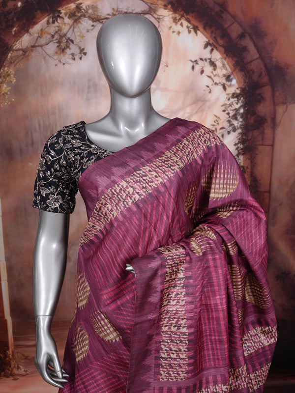 Wine Purple with Antique Gold Munthi Dola Silk Saree