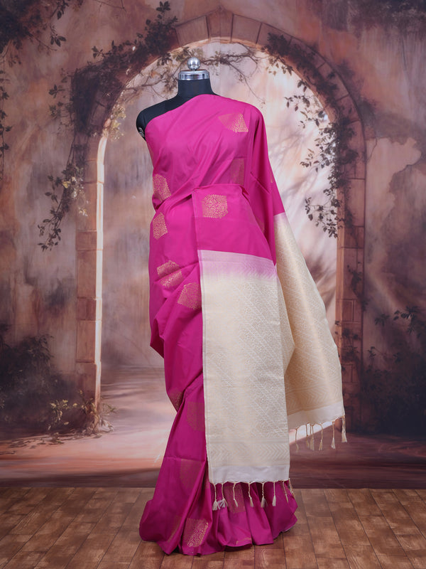 Rani Pink With Sandal Semi Silk Saree