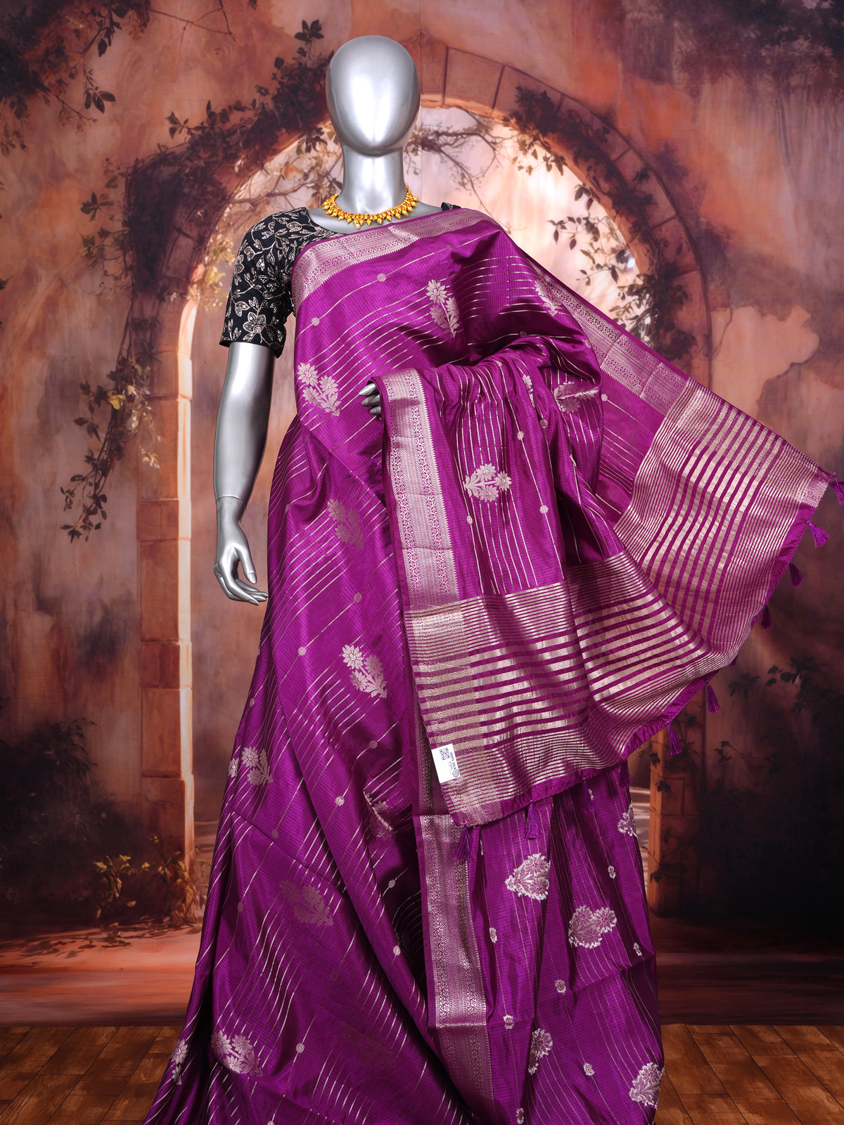Magenta Purple with Silver Zari - Semi Tussar Saree