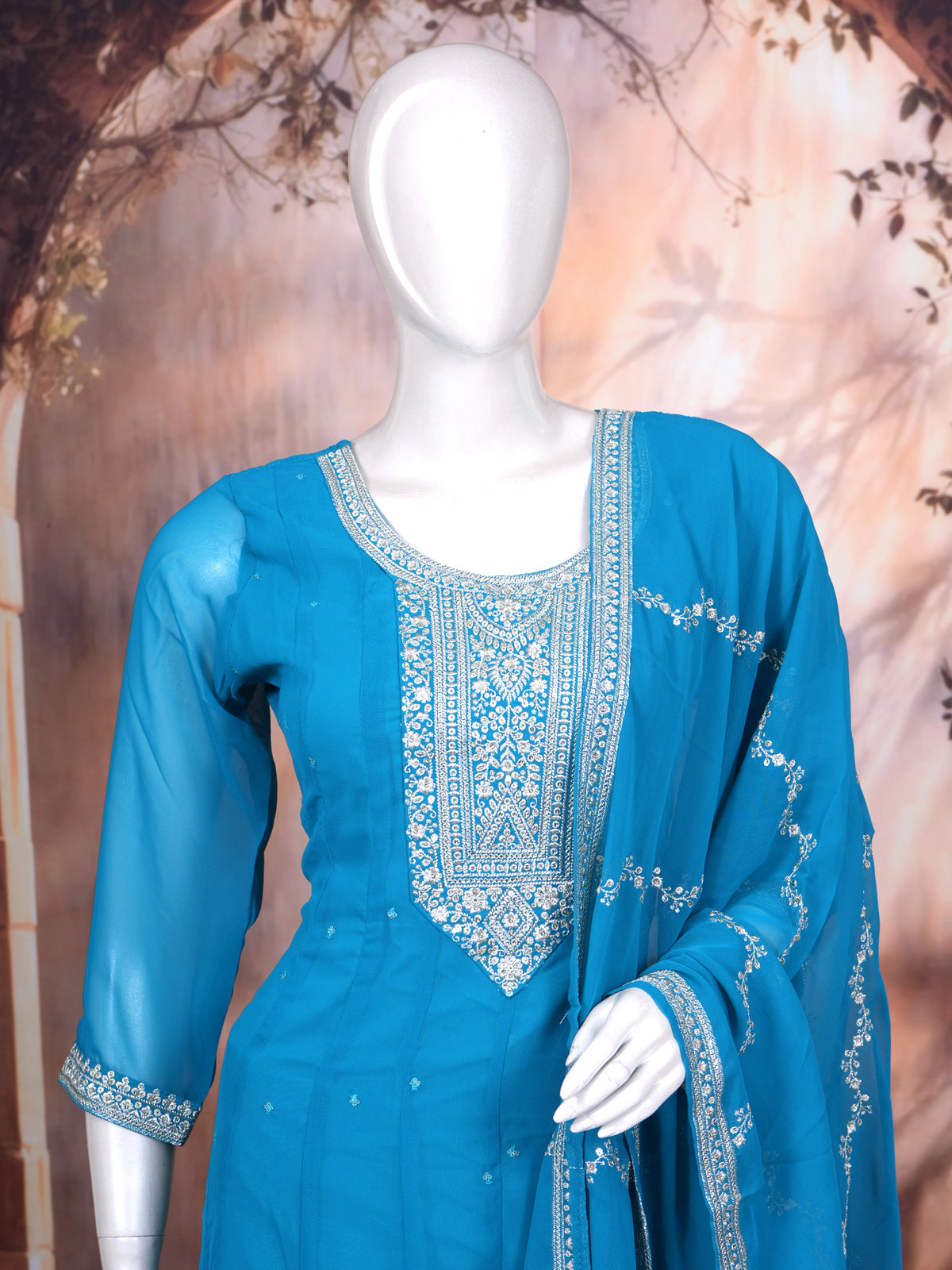 Teal Blue with Zari Ready Made Salwar Suit