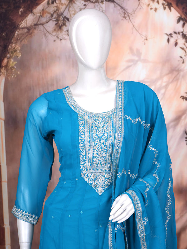 Teal Blue with Zari Ready Made Salwar Suit