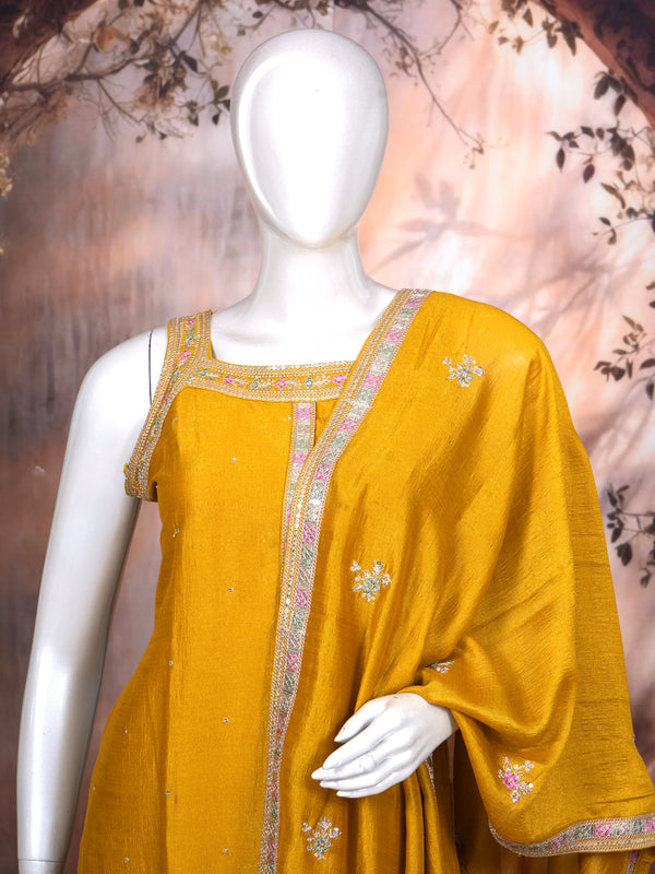 Mustard Yellow with Silver Ready Made Salwar Suit