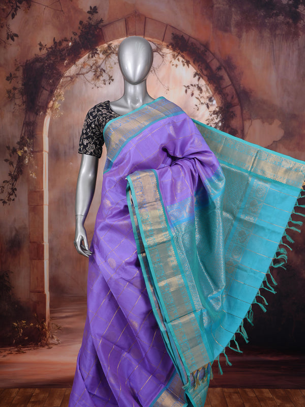 Elegant Pure Silk Cotton Saree in Lavender and Turquoise Blue