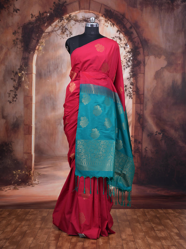 Rani Pink with Rama Green Semi Silk Saree