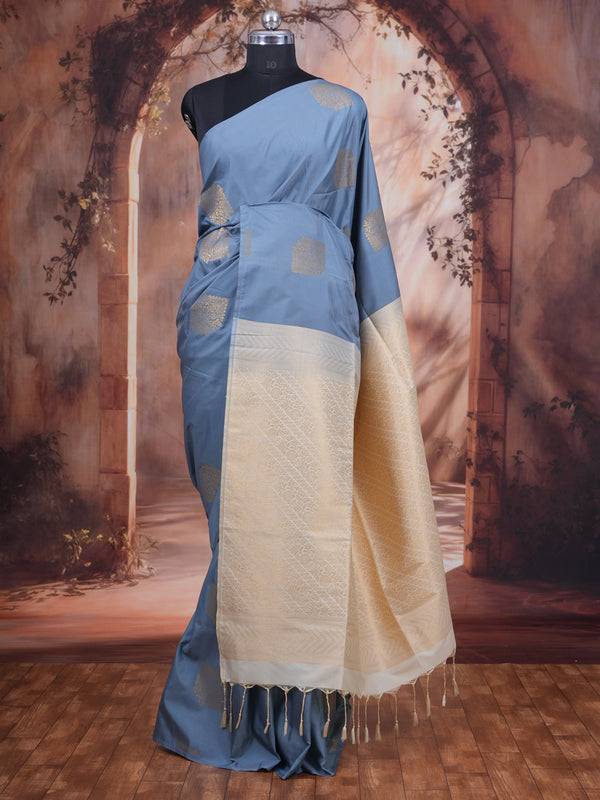 Grey with light Sandal  Semi Silk Saree