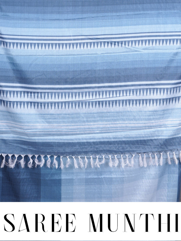 Light Blue and Dark Blue Dola Silk Saree