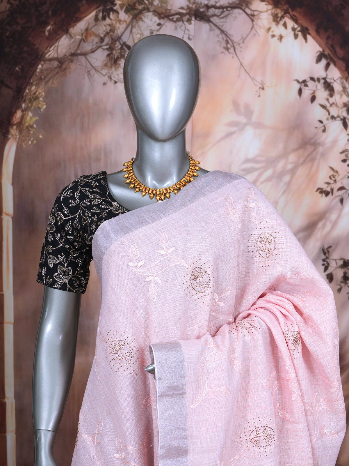 Light Pink with Silver - Linen Cotton Saree