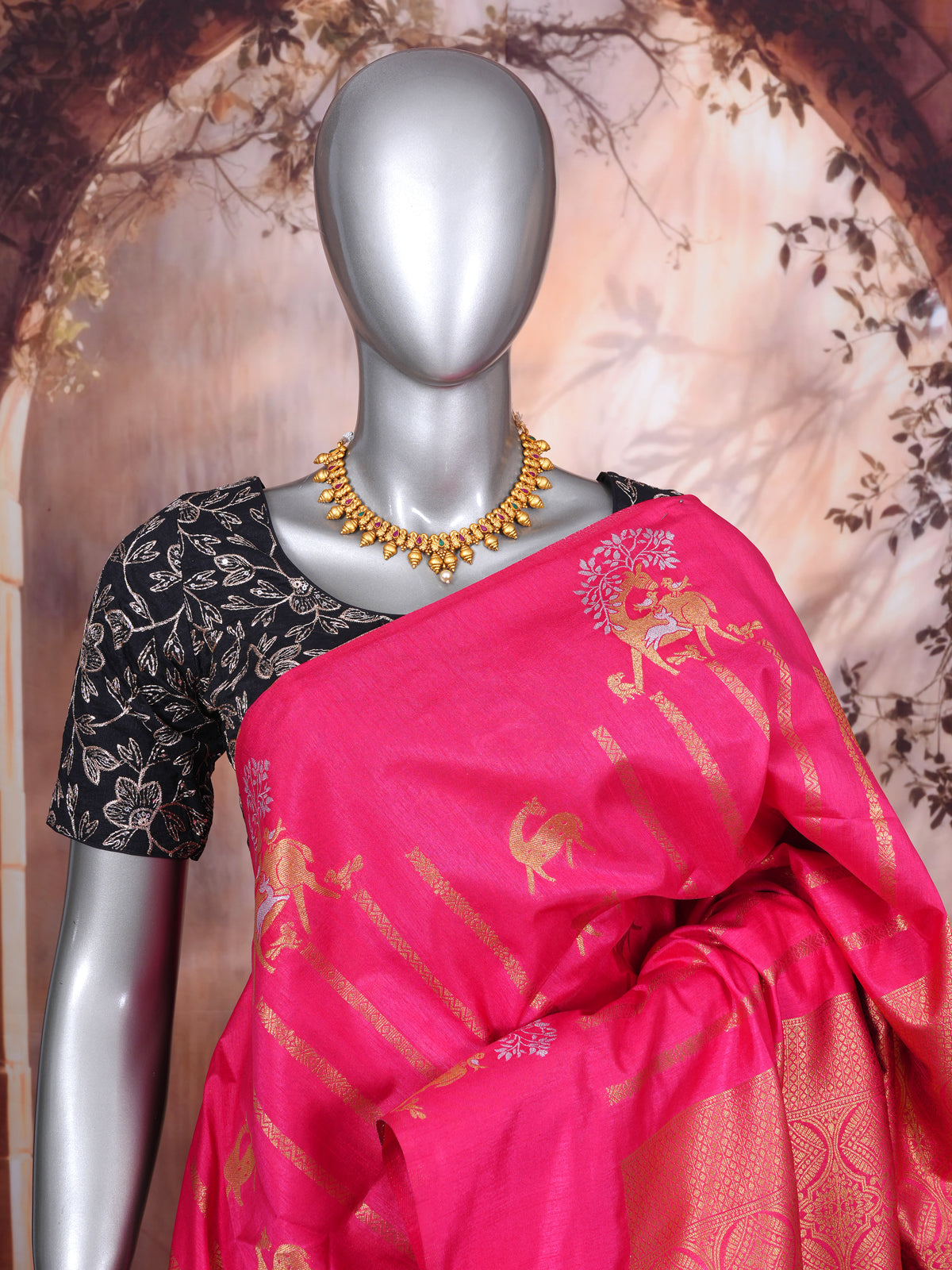 Rani Pink with Gold - Semi Tussar Saree