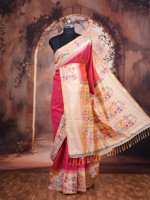 Magenta Pink Semi Silk Saree