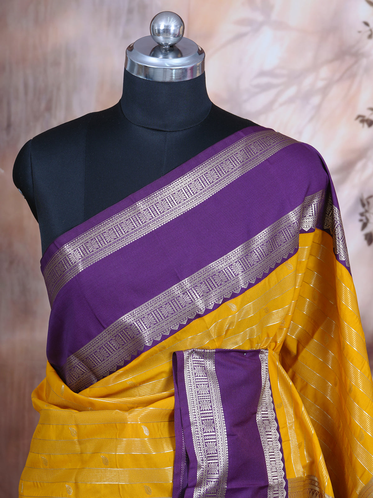 Yellow and Purple Kanchipuram Fancy Silk Saree
