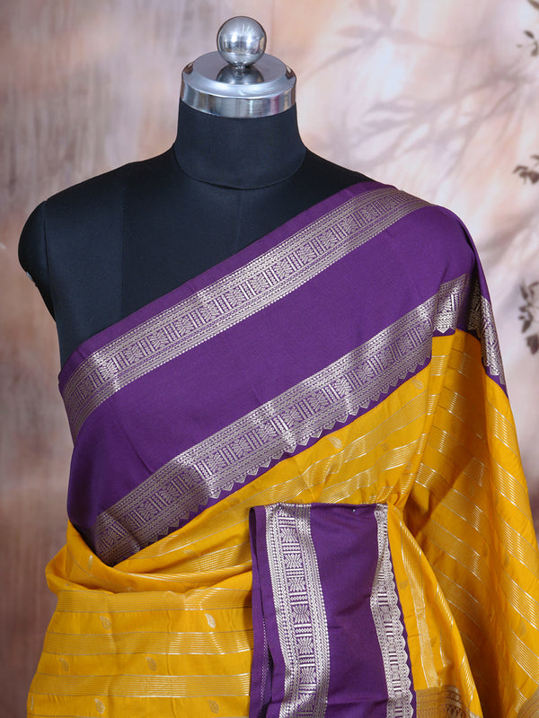Yellow and Purple Kanchipuram Fancy Silk Saree