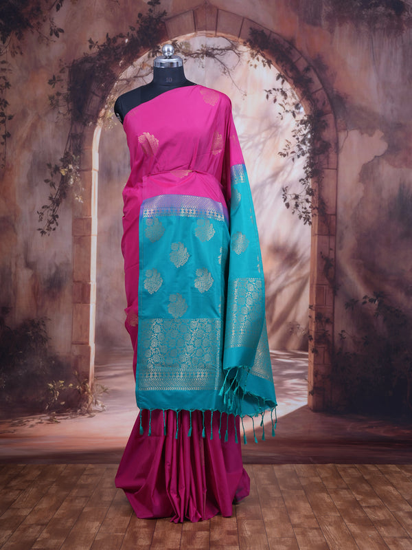 Rani Pink with Blue Semi Silk Saree
