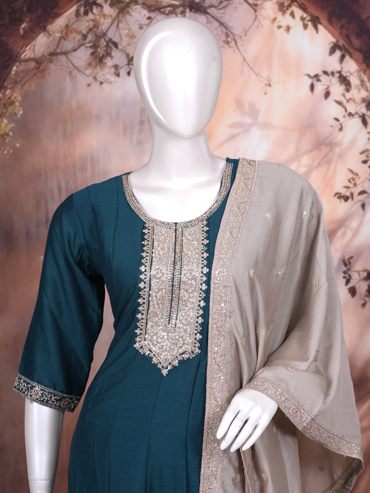 Teal Blue with Beige Ready Made Salwar Suit