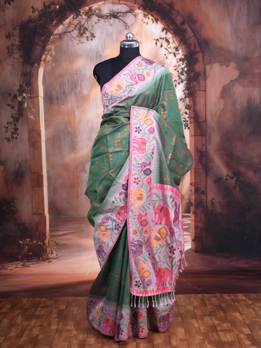 Mehendi Green Semi Silk Saree