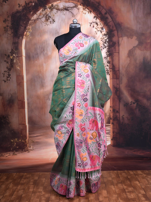 Mehendi Green Semi Silk Saree