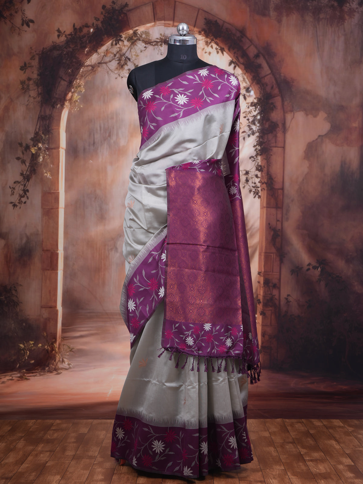 Silver Grey Semi Silk Saree