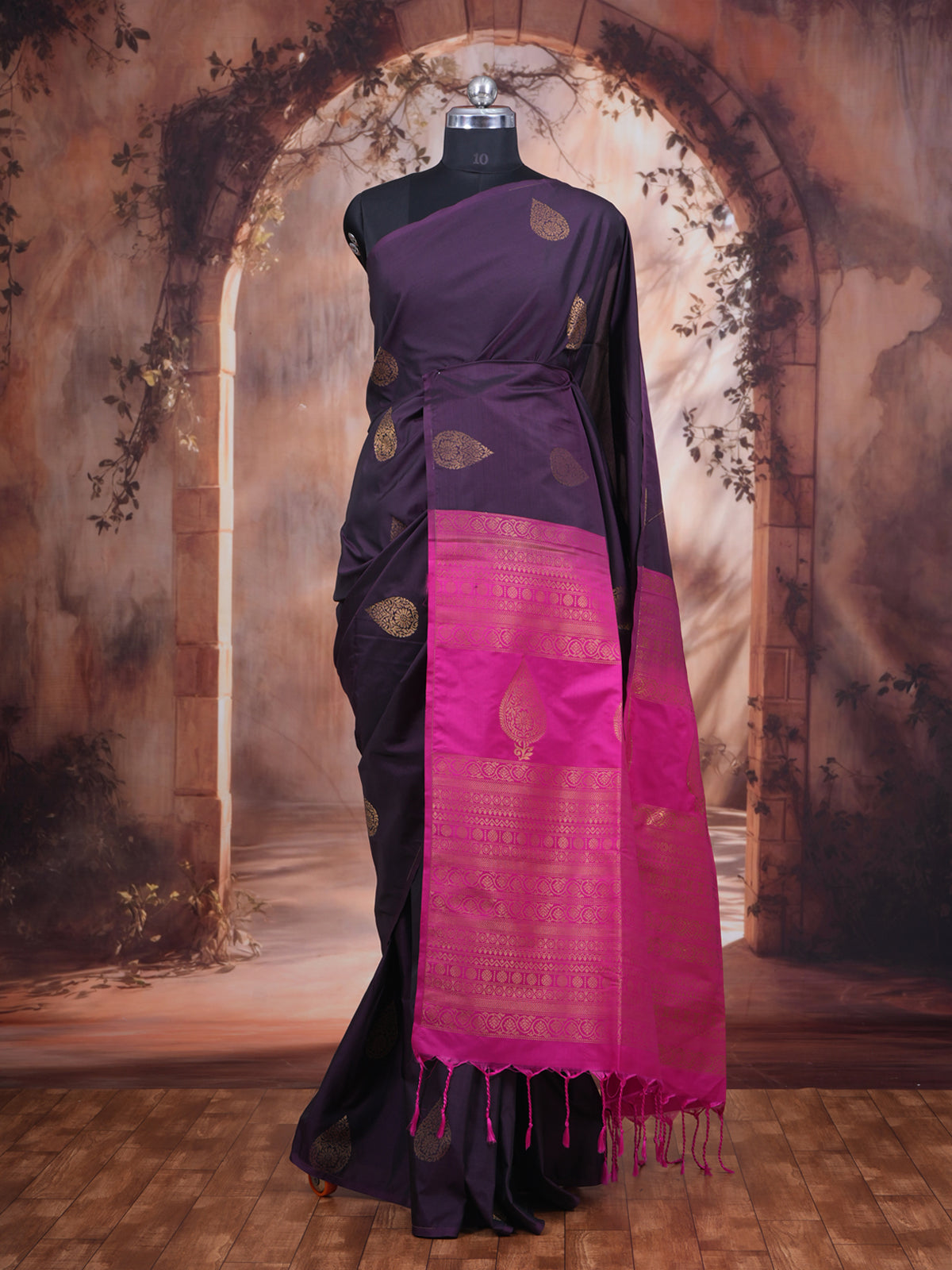 Purple with Rani Pink  Semi Silk Saree