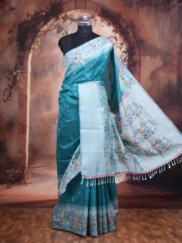 Peacock Blue Semi Silk Saree