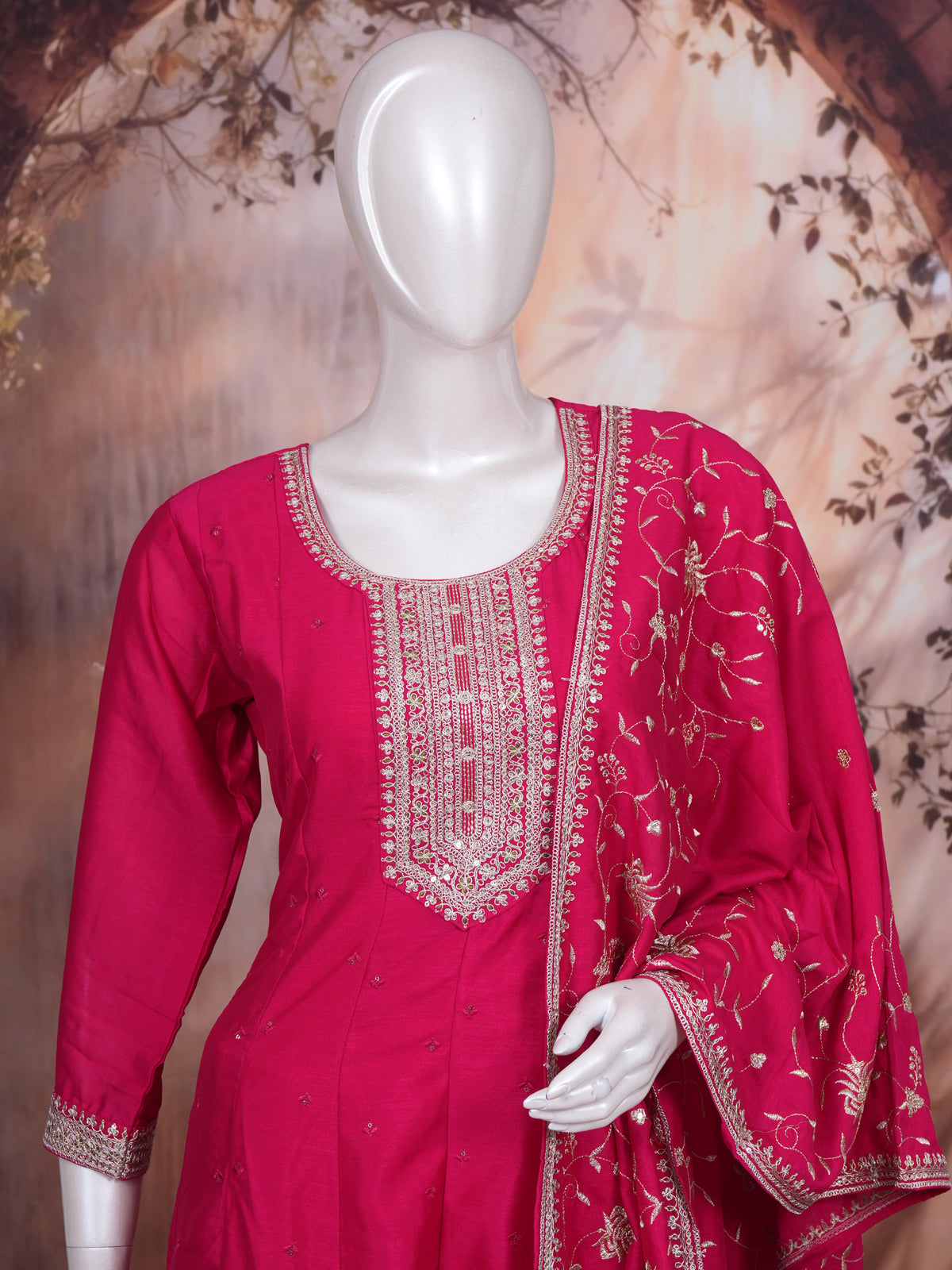 Magenta With Zari Pink  Dupatta Ready Made Salwar Suit