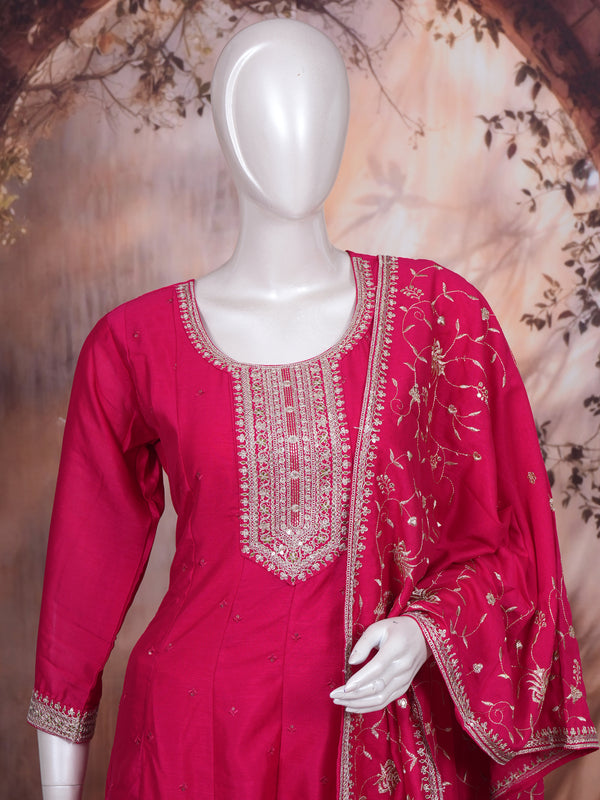 Magenta With Zari Pink  Dupatta Ready Made Salwar Suit