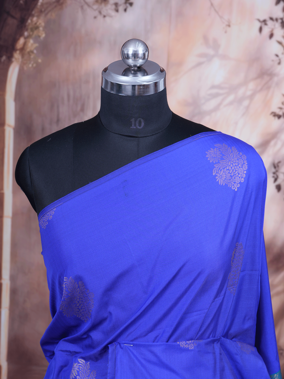 Royal Blue With Rama Green Semi Silk Saree