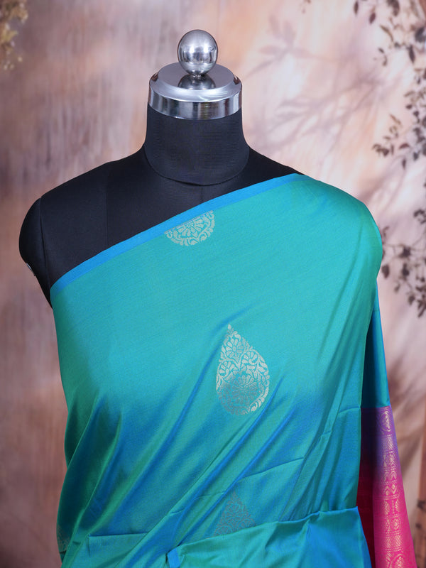 Rama Green With Pink Semi Silk Saree