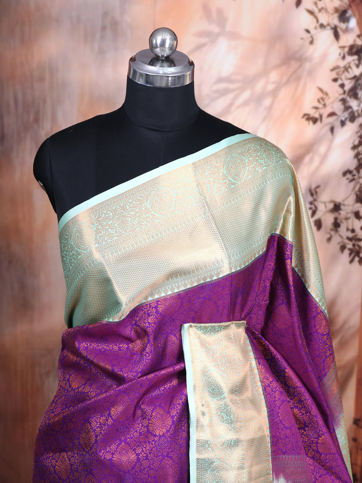 Purple with Sea Green Kanchipuram Fancy Silk Saree