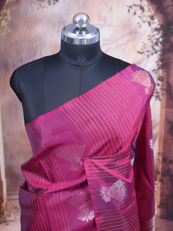 Majestic Magenta Pink Silk Saree with Fine Zari Stripes