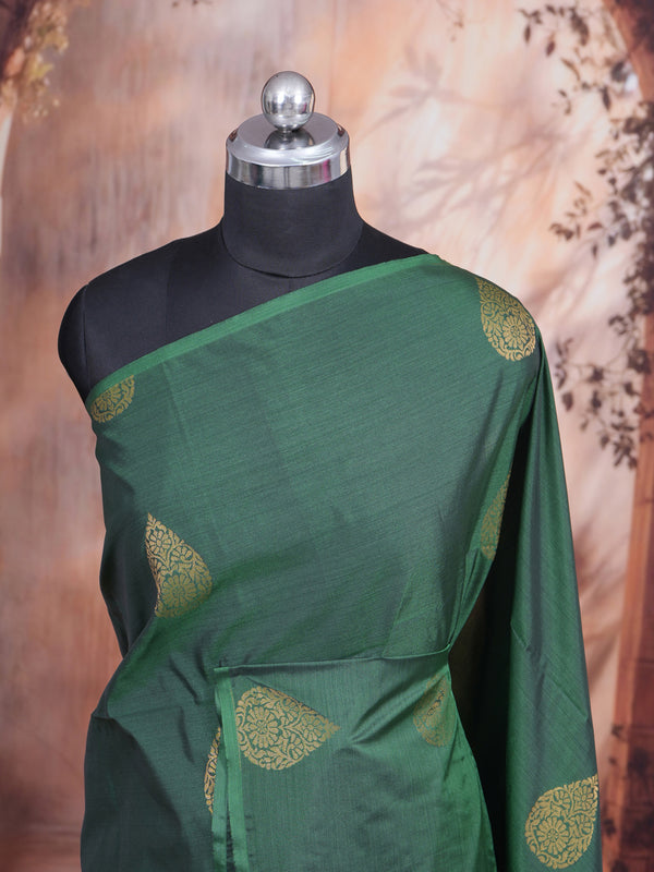 Bottle Green with Rani Pink Semi Silk Saree