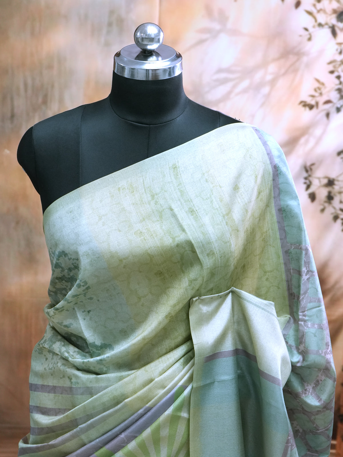 Pastel Green with Multi-Color Pallu - Semi Tussar Saree
