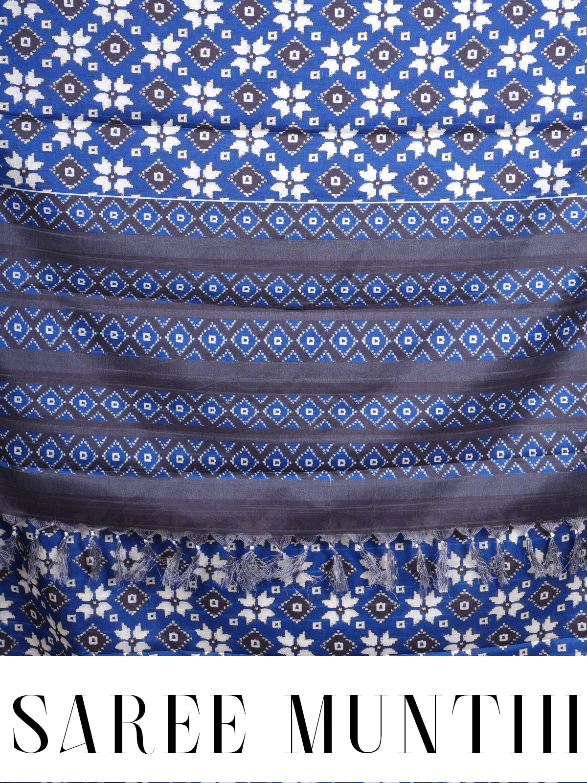 Royal Blue and Indigo with Charcoal Grey Munthi Dola Silk Saree