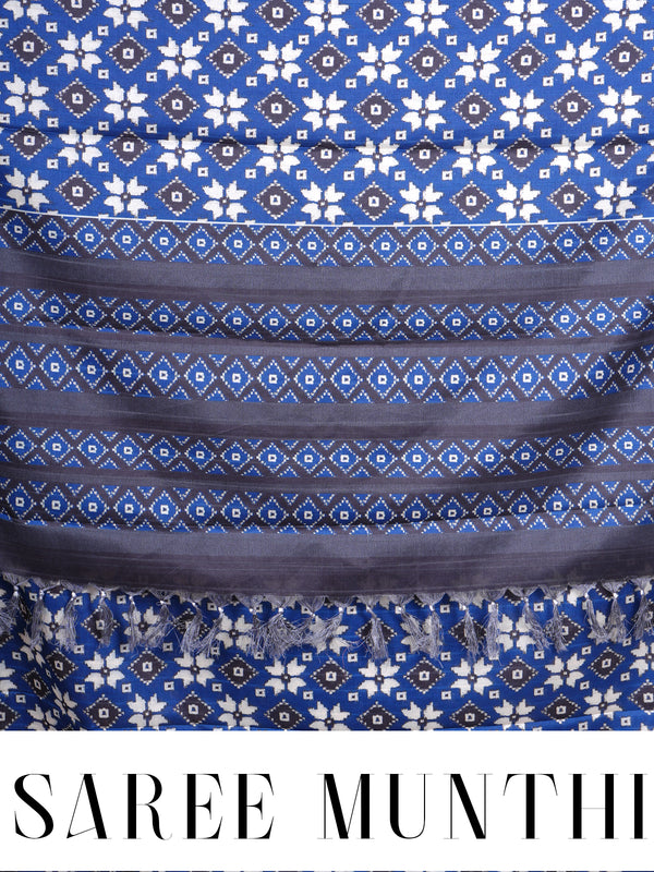 Royal Blue and Indigo with Charcoal Grey Munthi Dola Silk Saree