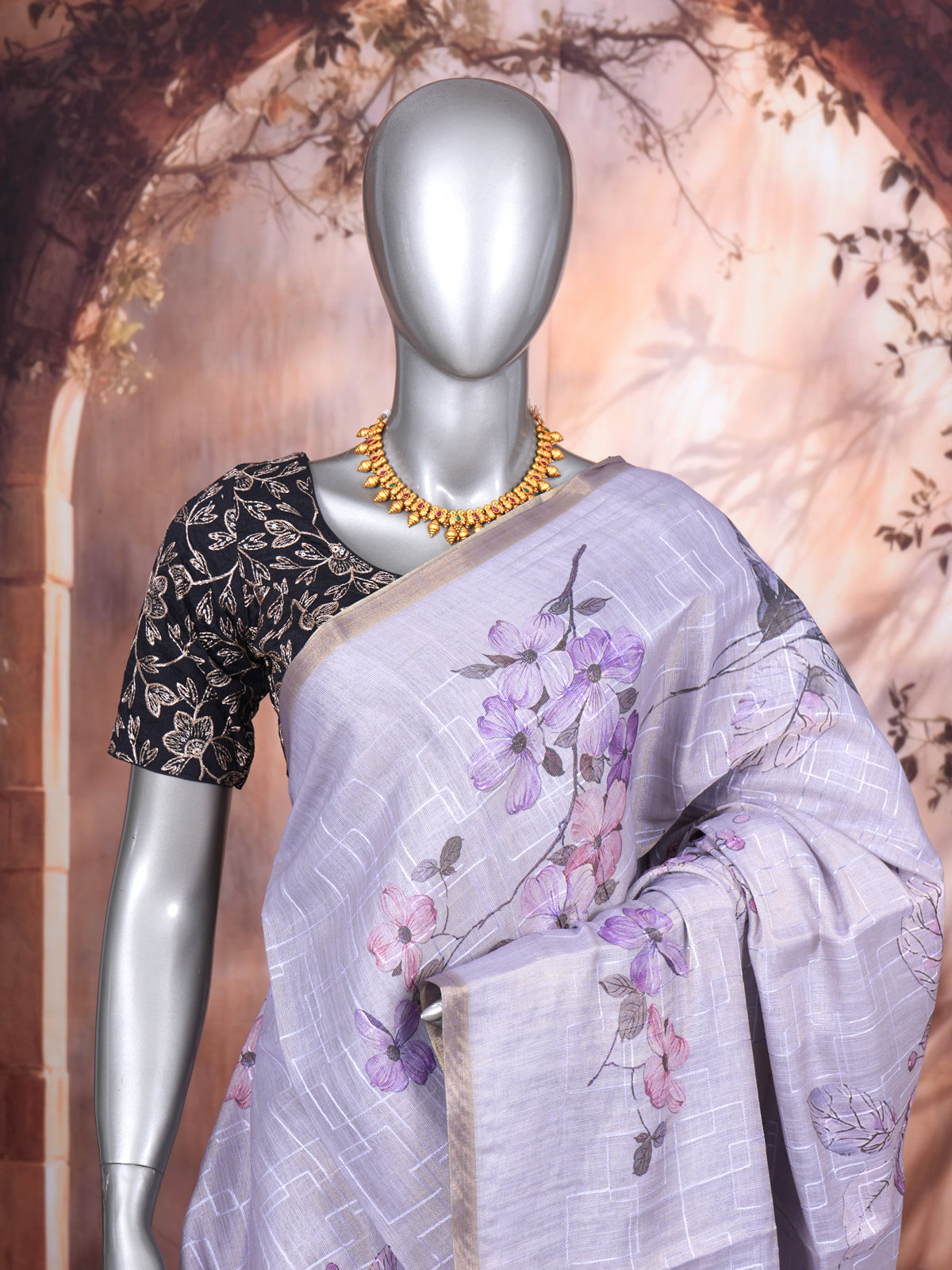 Lavender with Pastel Purple - Linen Cotton Saree