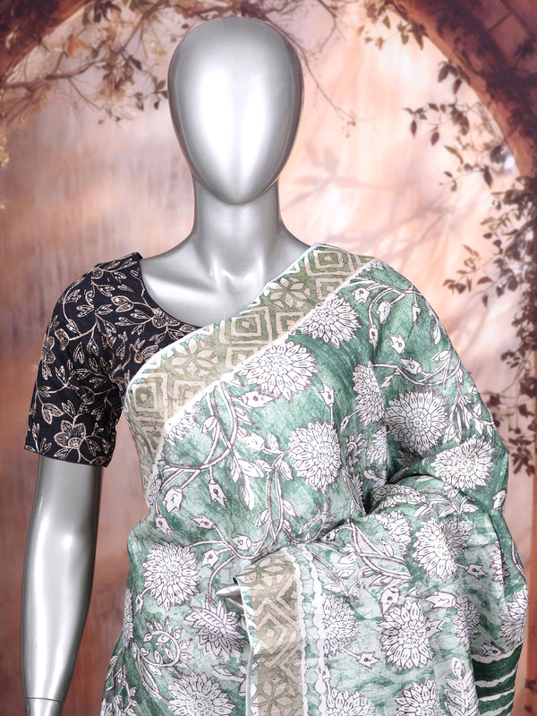 Sage Green and Cream with Forest Green Munthi Dola Silk Saree